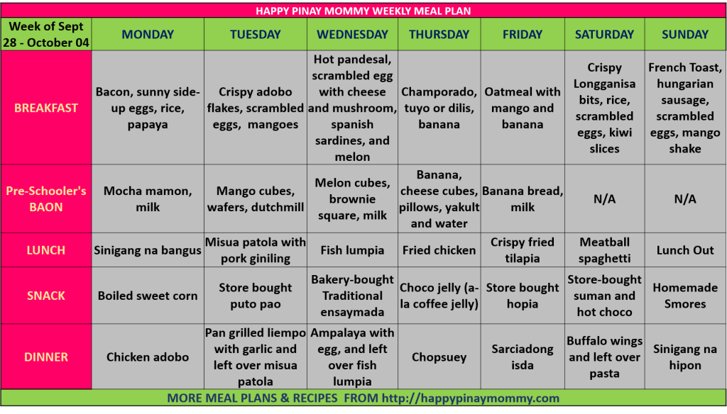 happypinaymommy weekly meal plan sept 28-oct 04 2015