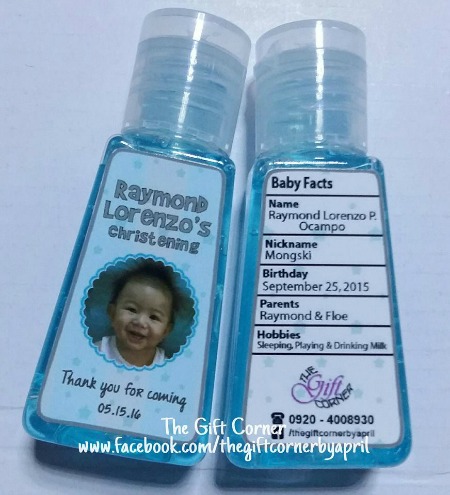 Hand Sanitizer as Christening party souvenir