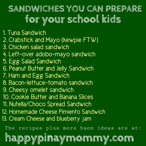 Here are sandwich ideas, which really are just easy baon recipes for filipino kids (and kids at heart). 