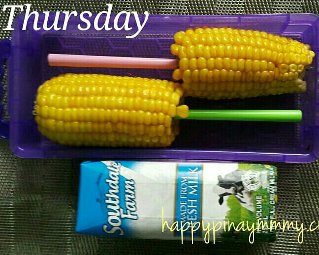 Two words: By Request. My kids love sweet corn and so it is a no-brainer to pack it for her in school. I decided to use reusable chopsticks as her handle instead of the usual barbecue stick.